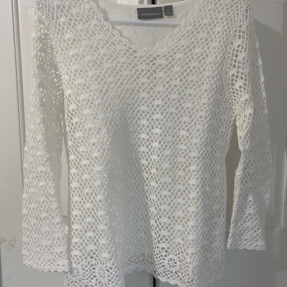 Croft & Barrow Women's White Crochet Top